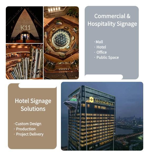 Commercial and hospitality signage solutions for shopping malls hotels offices and public spaces